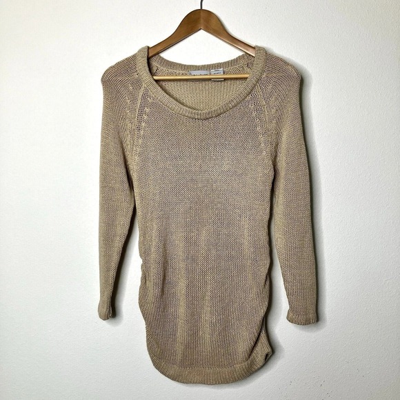 Belly By Design MED Natural Beige Loose Knit Scoop Neck Maternity Sweater EUC - Picture 1 of 7